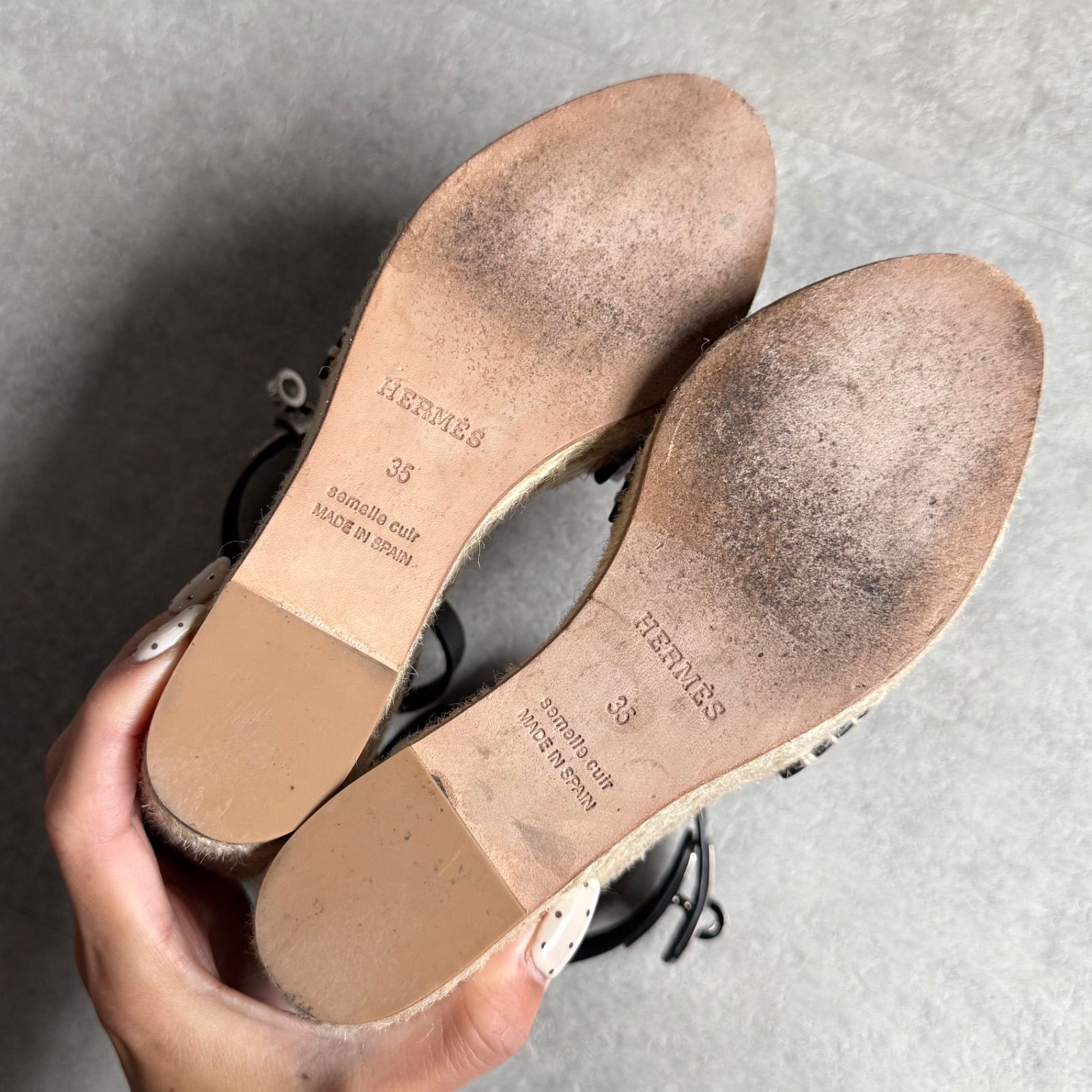 極美品 HERMES ティボリ ウェッジソール エスパドリーユ サンダル 35