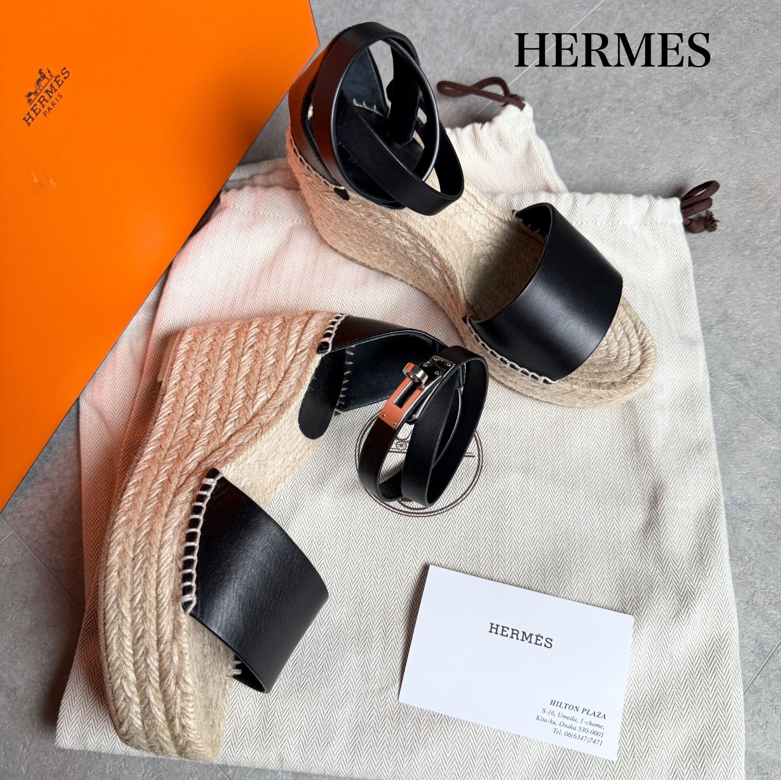HERMES ティボリ ウェッジソール エスパドリーユ サンダル 35 ブラック 極美品 HERMES ティボリ ウェッジソール エスパドリーユ サンダル 35