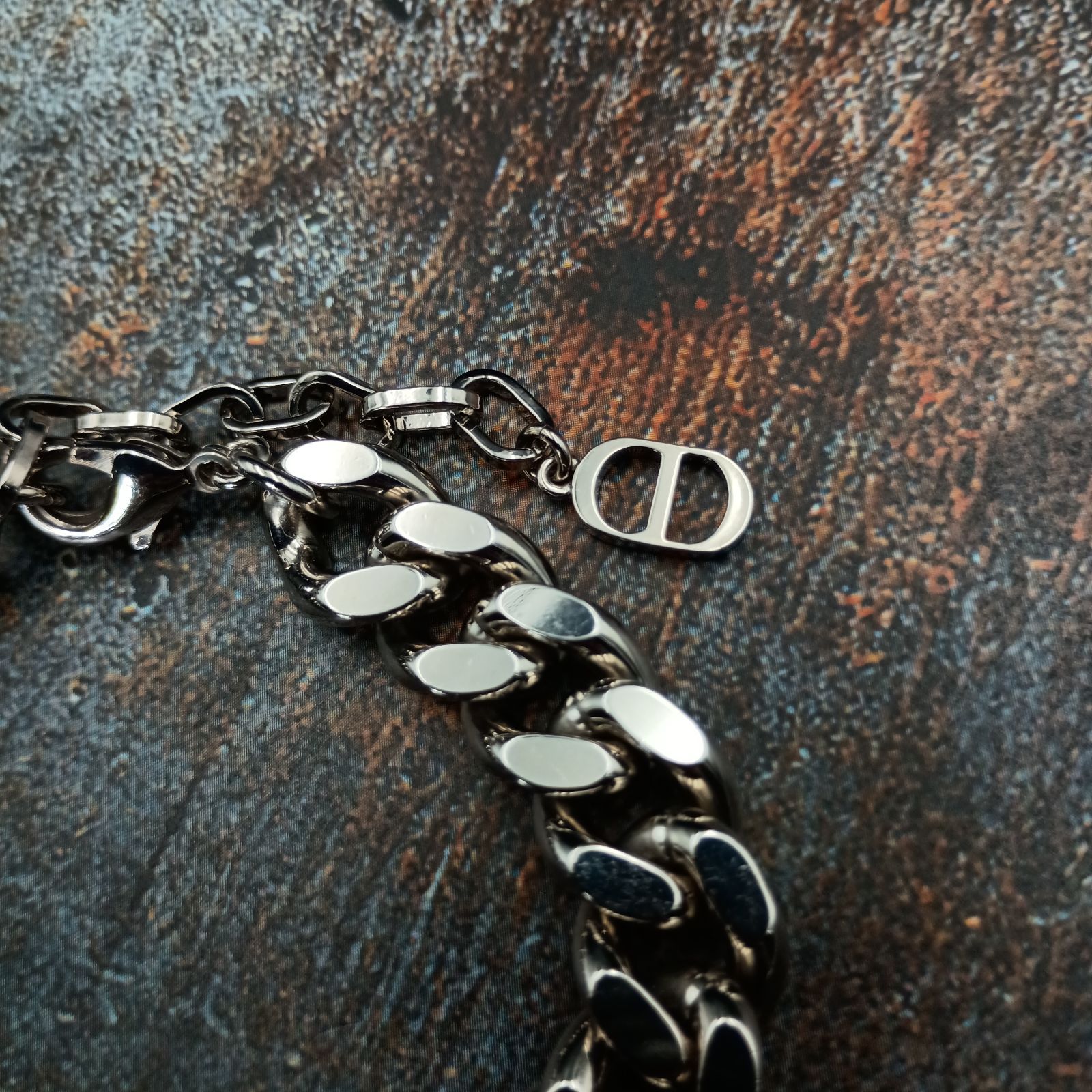 良品】Christian Dior ロゴプレート ブレスレット 喜平チェーン