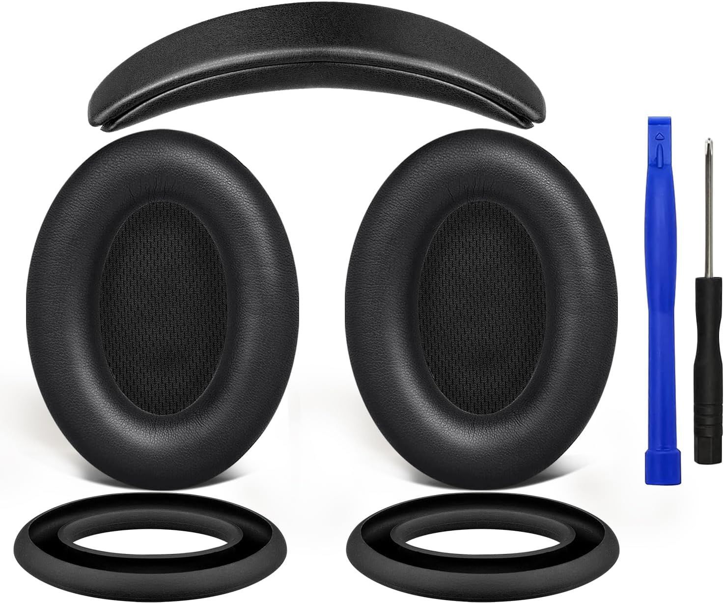 SOULWIT イヤーパッド + ヘッドバンド + イヤーパッドカバー Bose QuietComfort 15 (QC15)/QuietComfort 2 (QC 2) 用 ヘッドセット 交換 キット ヘッドホン 替え パッド 劣化防止 クッション (ブラッ