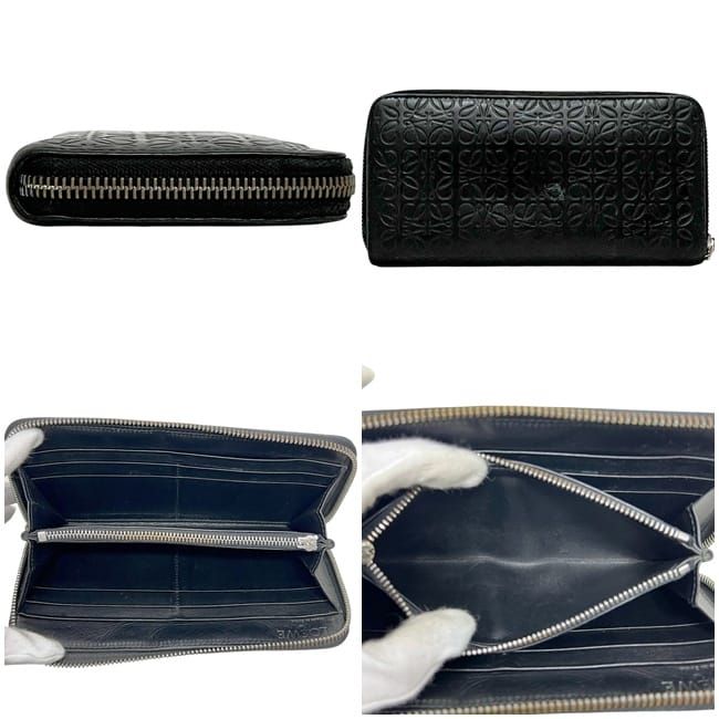 ロエベ ラウンドファスナー 長財布 ブラック リピートアナグラム