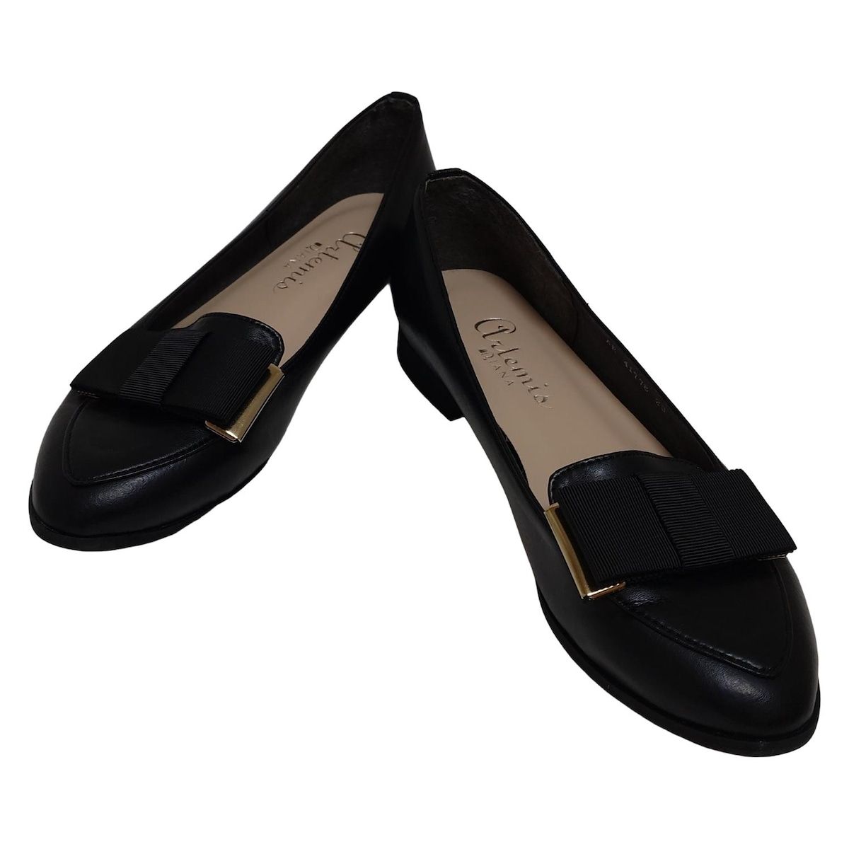 DIANA リボン付きブラックフラットシューズ 美品】リボン付き黒