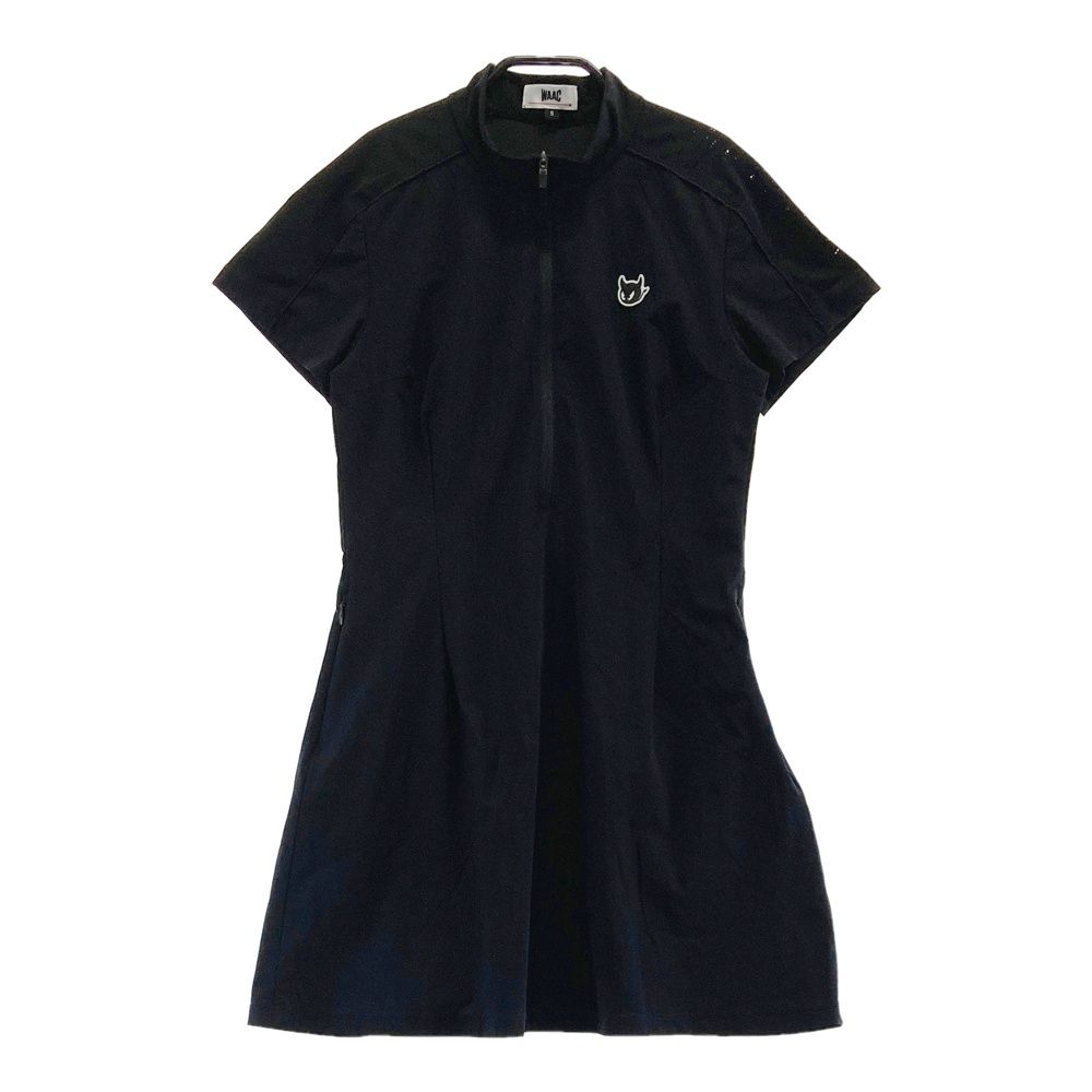 サイズ：S WAAC ワック ハーフジップ 半袖ワンピース ブラック系