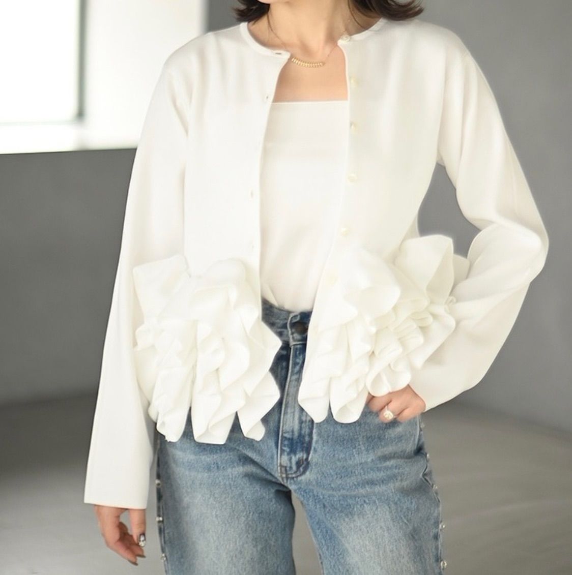 新品】スワンカーディガン ホワイト◾️ TREFLE＋1 トレフルプラスワン