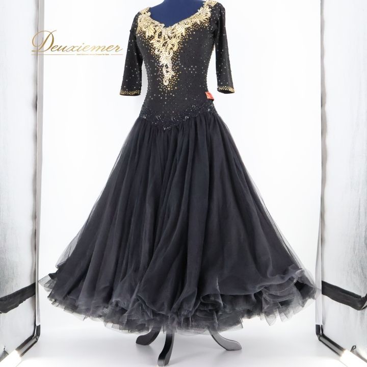 社交ダンス スタンダードドレス 黒 MーLサイズ NANAKA TID