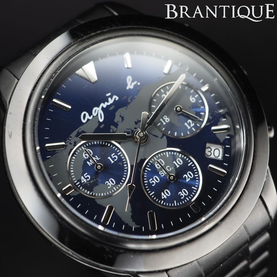 agnes b.】 アニエスベーSS QZ クロノグラフ 世界地図 ラウンド