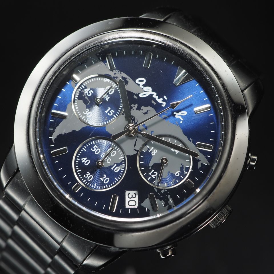 agnes b.】 アニエスベーSS QZ クロノグラフ 世界地図 ラウンド