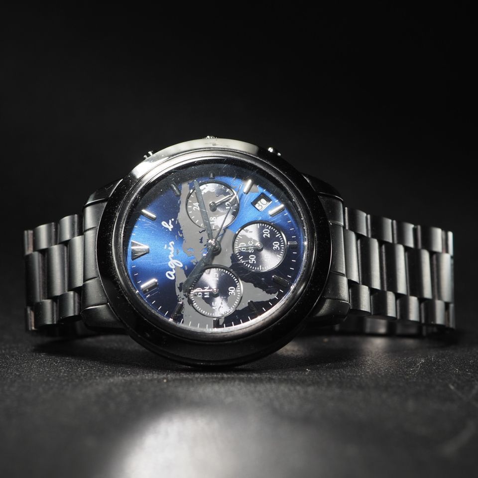 agnes b.】 アニエスベーSS QZ クロノグラフ 世界地図 ラウンド