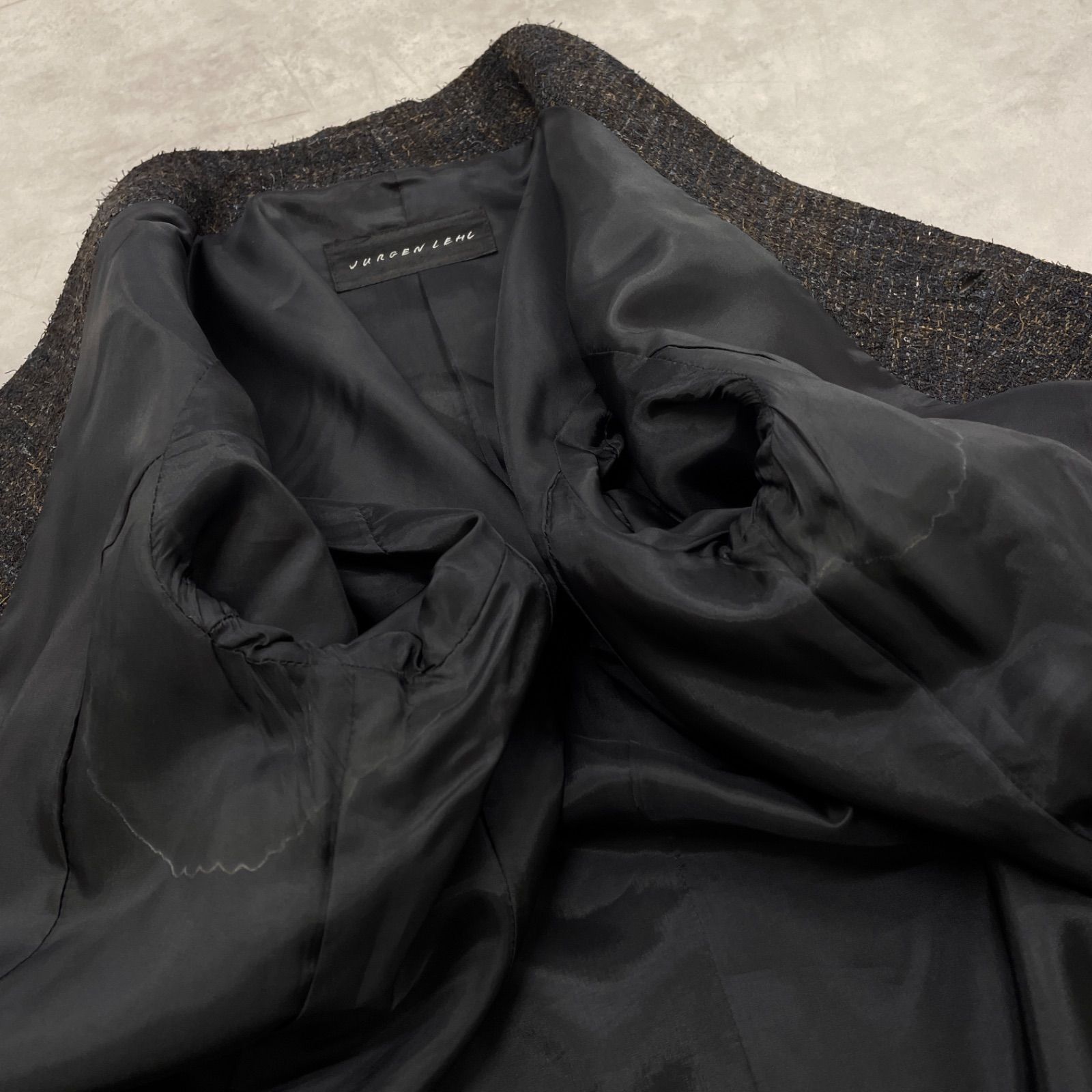 055 ヨーガンレール JURGEN LEHL ノーカラー ツイード ジャケット 銀座でヨーガンレールを買取。24AWのカスリループツイードジャケットを