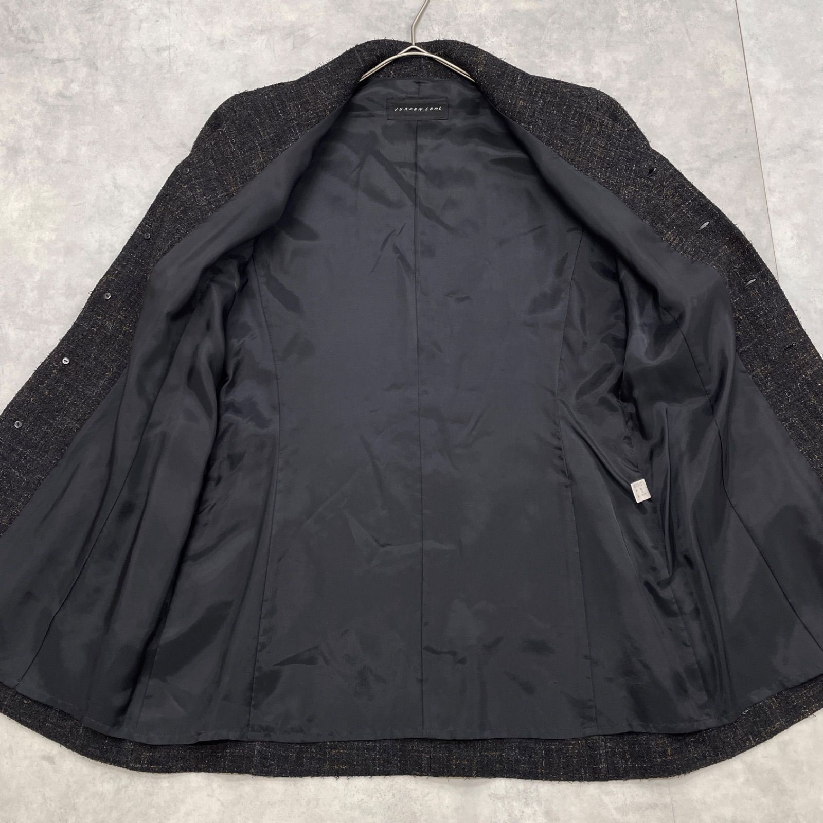 JURGEN LEHL ヨーガンレール ノーカラージャケット ツイード調 シルク