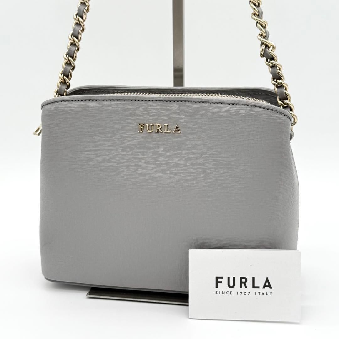 美品】FURLA ショルダーバッグ ミニバッグ 斜めがけ レザー グレー