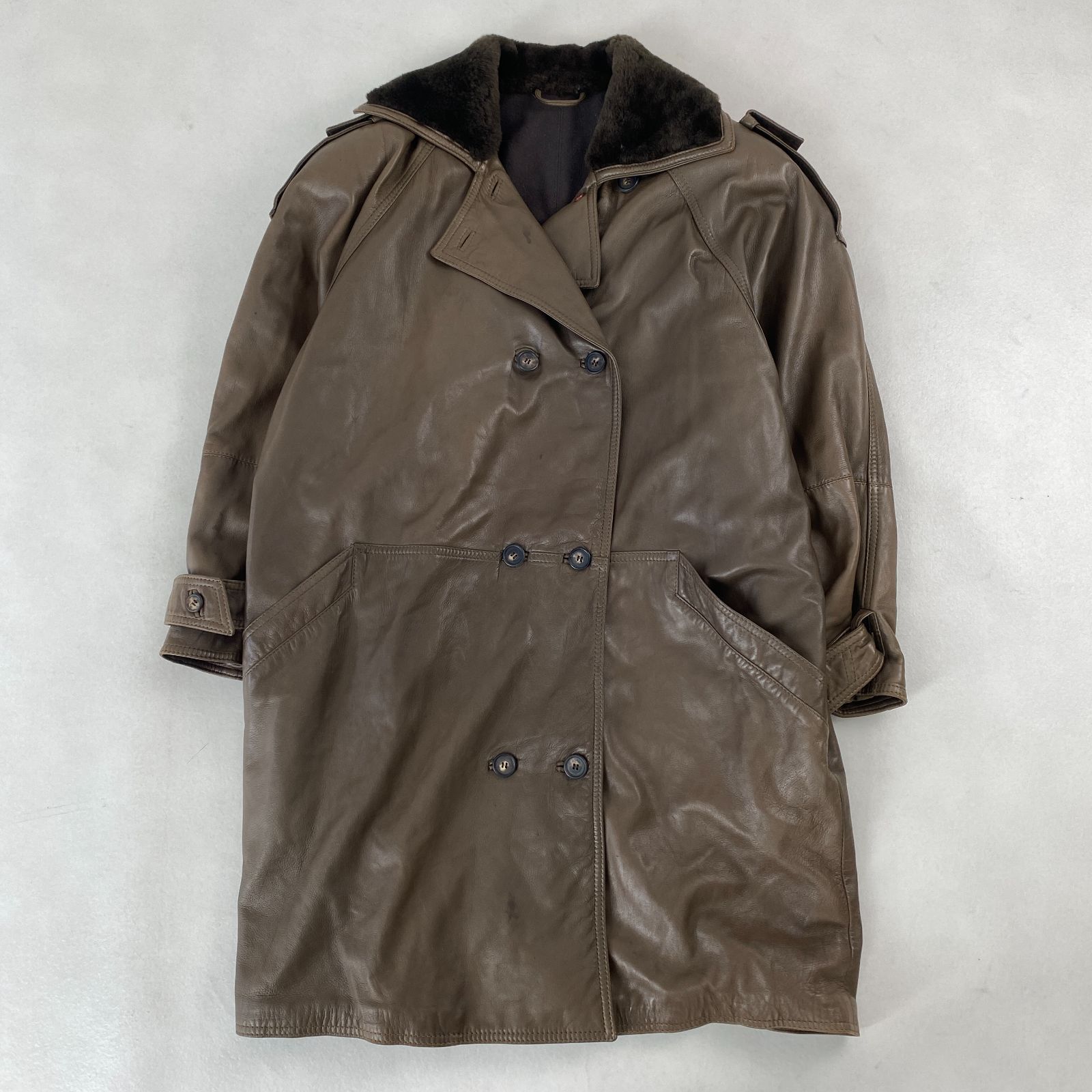 ジャンニヴェルサーチ レザートレンチコート 本革 襟ボア Gianni