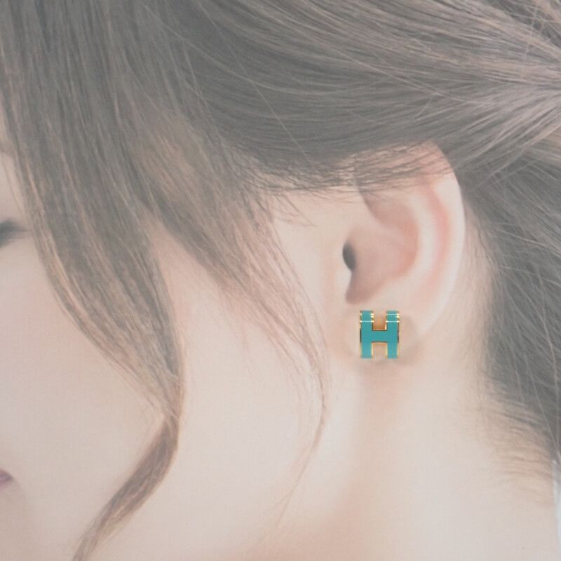 エルメス HERMES ミニポップH ピアス ブルー 青 水色 スタッドピアス
