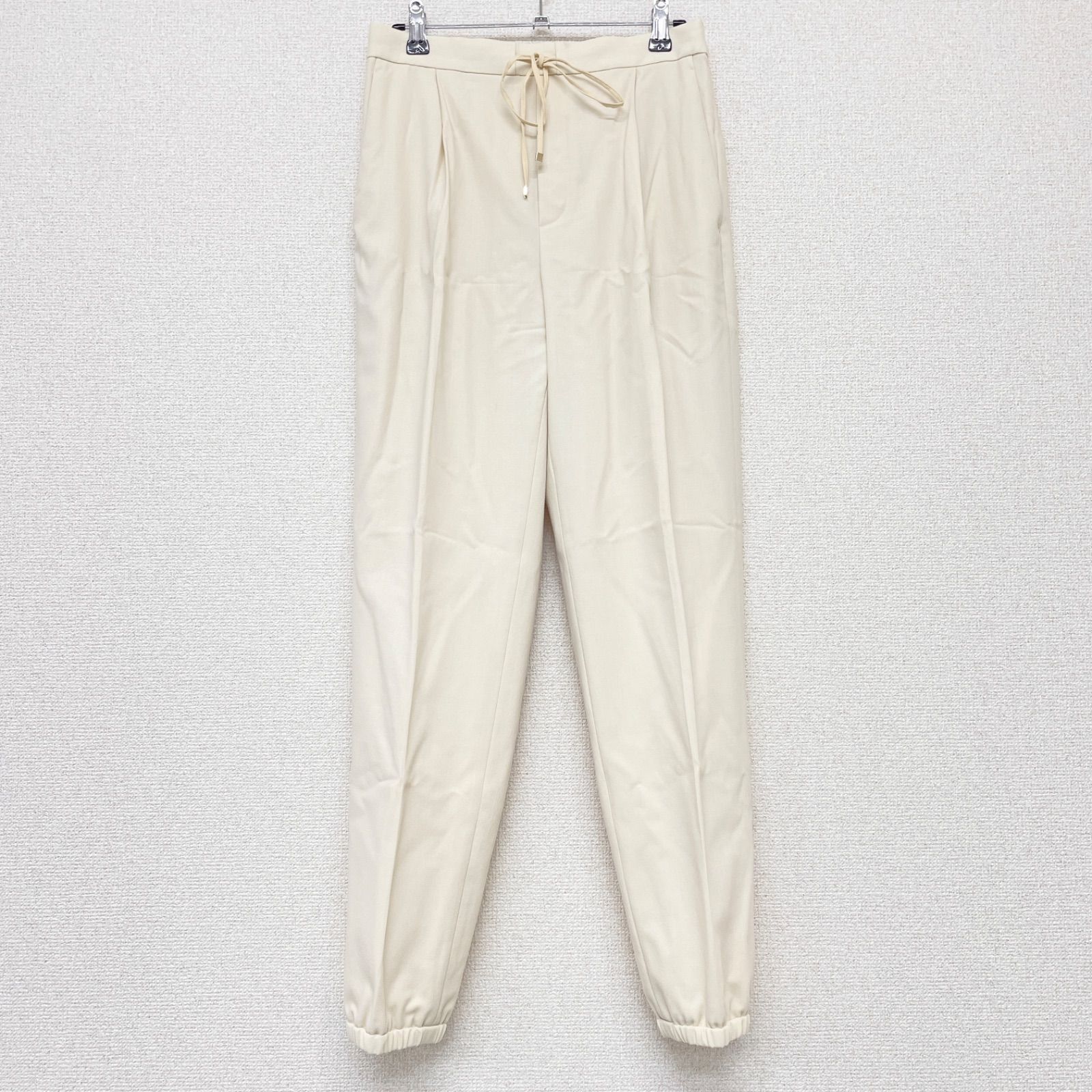 Drawer ドゥロワー イージーパンツ ドローコード ゴム タック ウール ポリウレタン アイボリー レディース 36