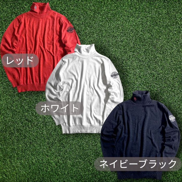 PEARLY GATES パーリーゲイツ ゴルフ カシミヤタッチ SUSTAIN加工 コットン混 タートルネック 長袖 ニット プルオーバー ゴルフウェア 053-2274091 定価1.9万 レッド 022 50930w02