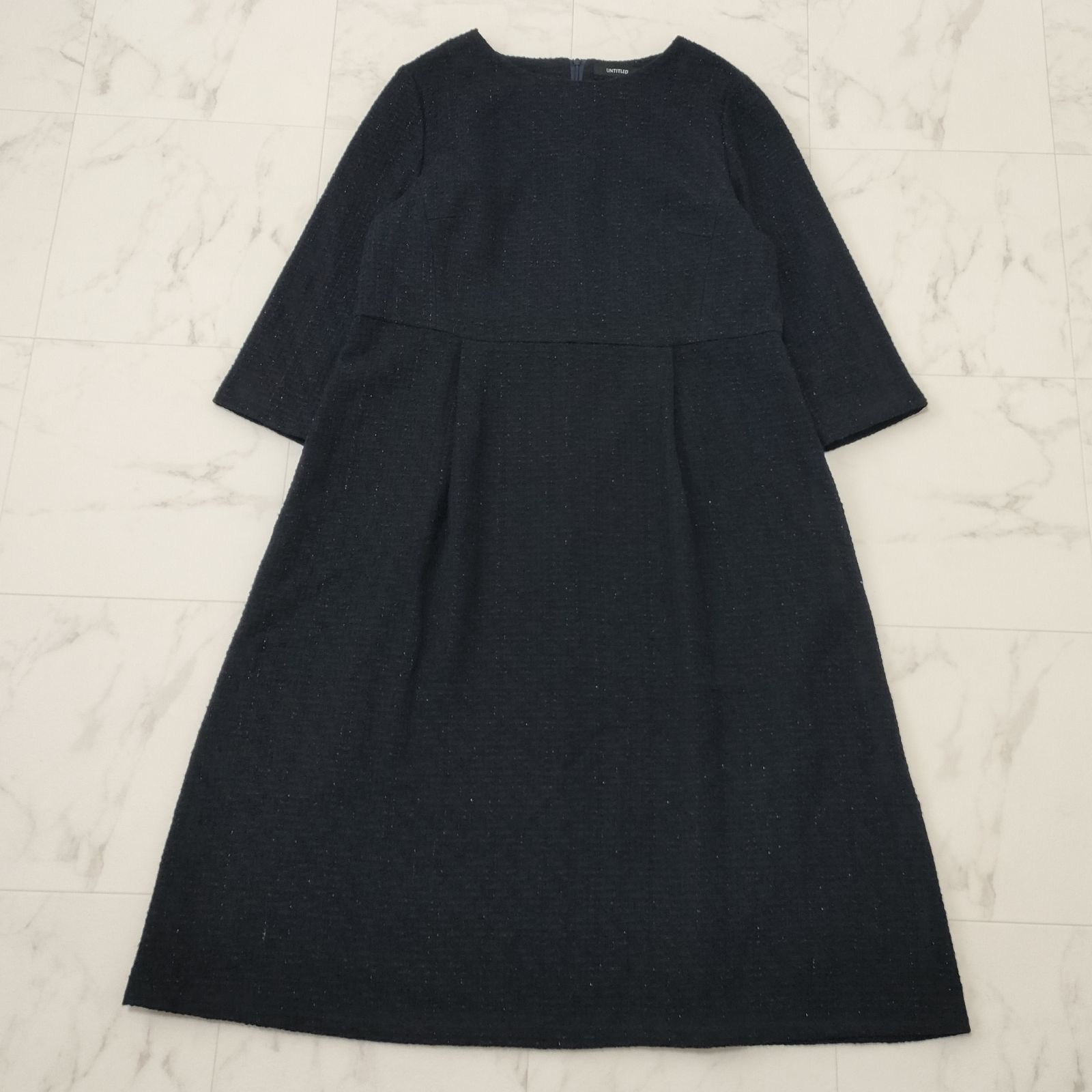 UNTITLED アンタイトル ツイードワンピース セレモニー ママスーツ 大きいサイズ48 ネイビー