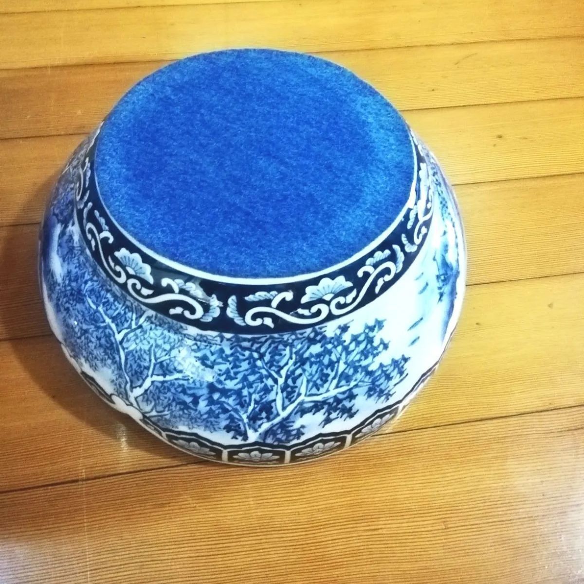 有田焼名工 緒方松右衛門 染付山水文 大花瓶 桔梗渕 飾壷 花器 花入