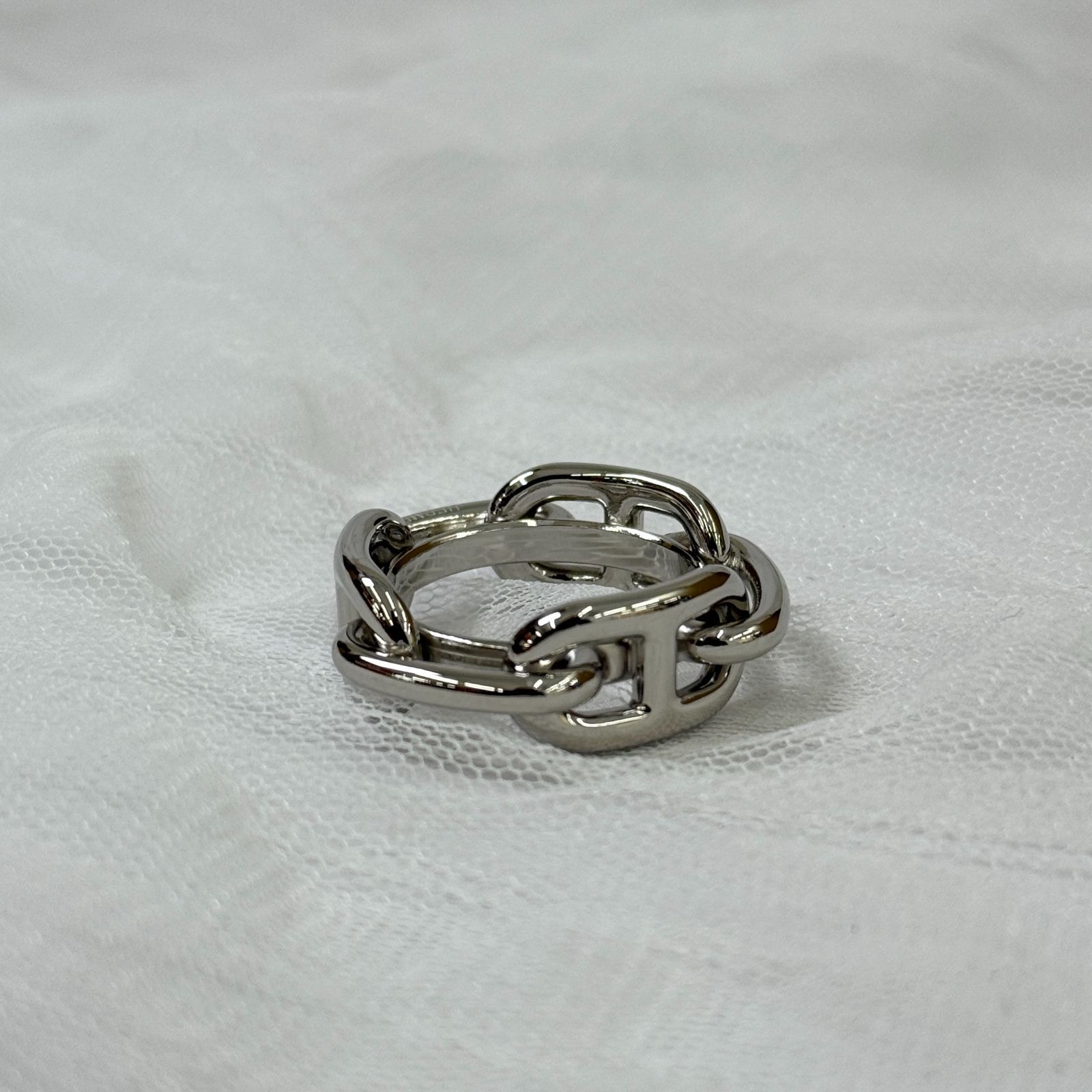 鑑定済み エルメス レガート シルバー 90 スカーフリング シェーヌダンクル カレ 90用