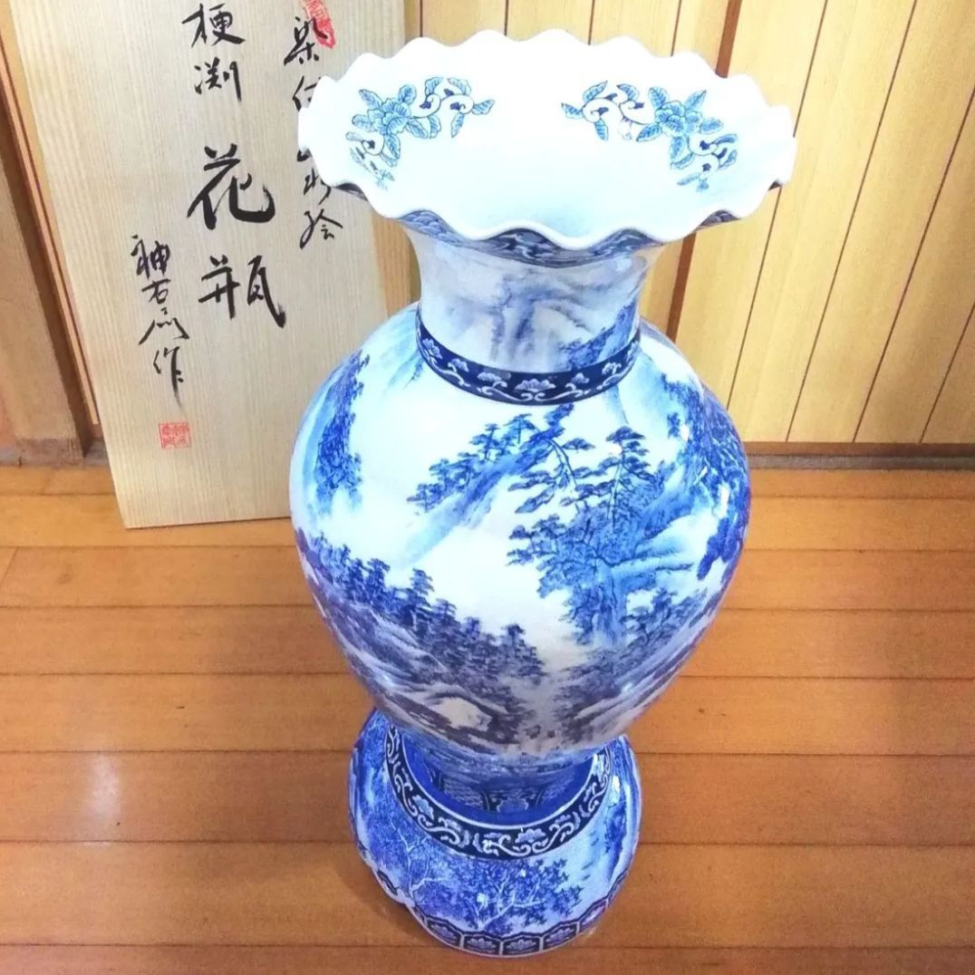 有田焼 染付 山水絵 桔梗渕 花瓶 神右衛門 新品未使用 - メルカリ