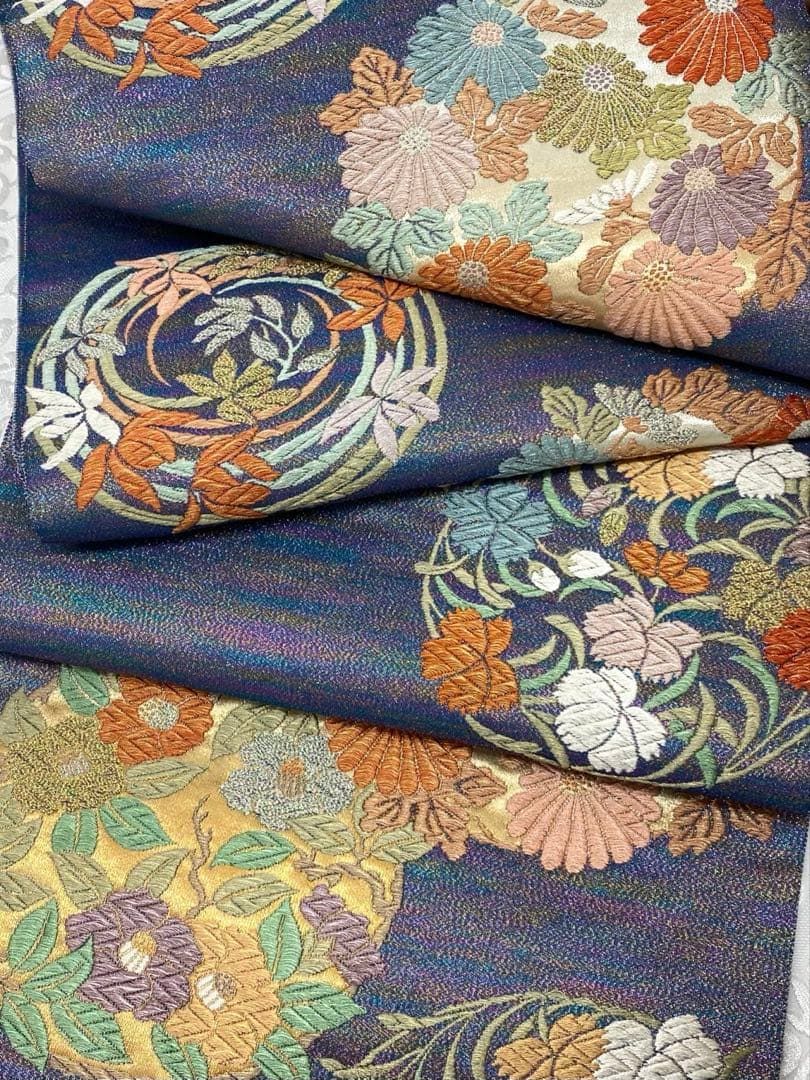 キラキラ 七色 ラメ 袋帯 華紋 金糸 銀糸 正絹 六通 H765 - メルカリ