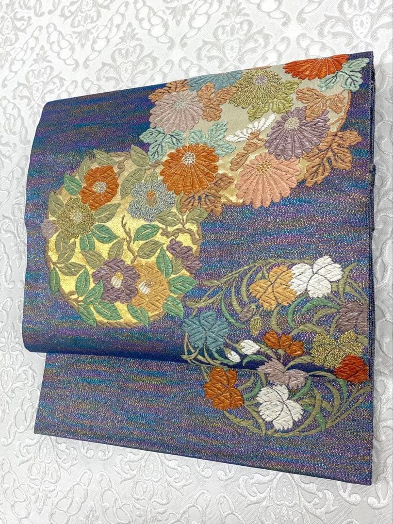 キラキラ 七色 ラメ 袋帯 華紋 金糸 銀糸 正絹 六通 H765 - メルカリ