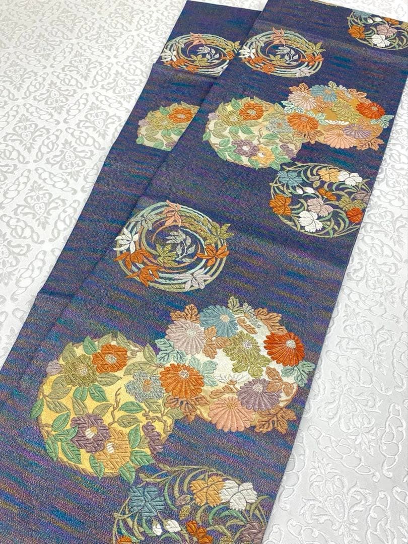 キラキラ 七色 ラメ 袋帯 華紋 金糸 銀糸 正絹 六通 H765 - メルカリ