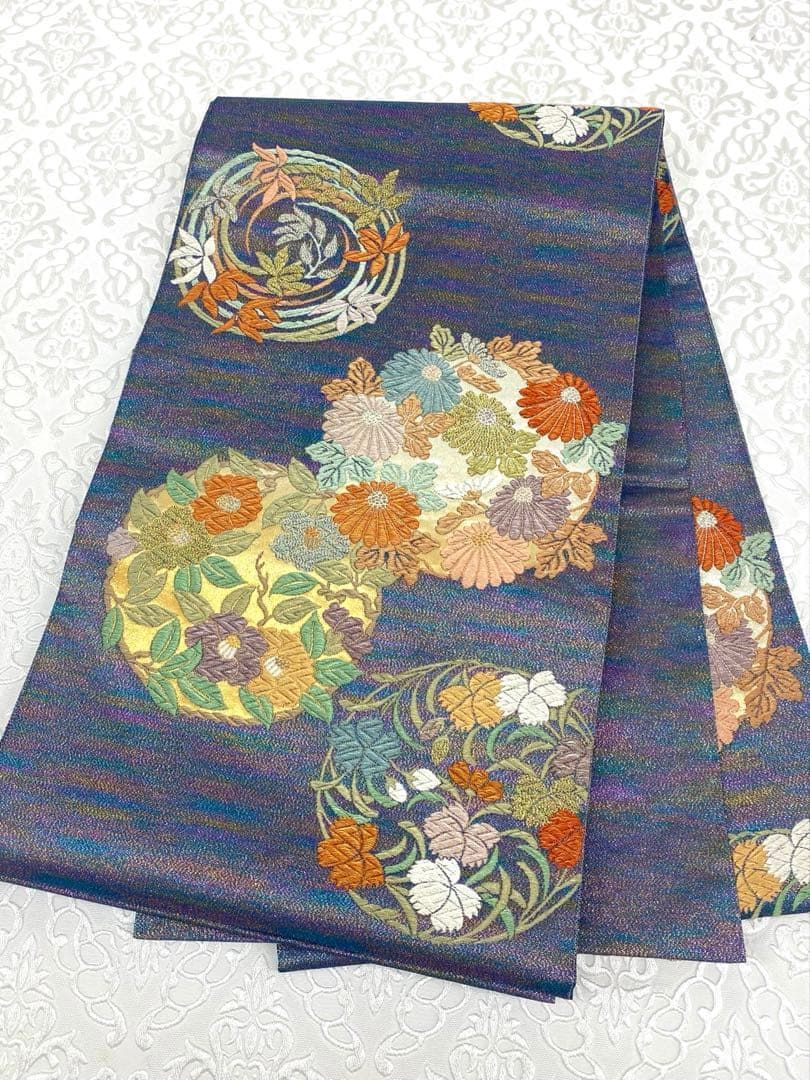 キラキラ 七色 ラメ 袋帯 華紋 金糸 銀糸 正絹 六通 H765 - メルカリ