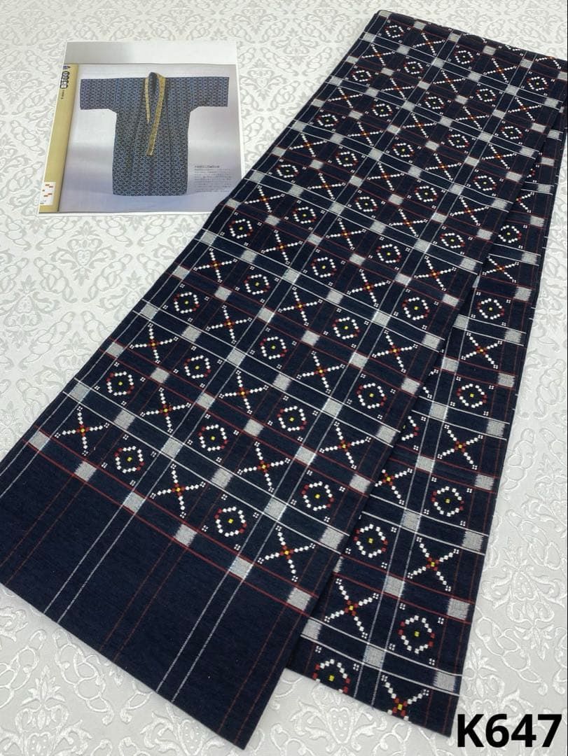 人間国宝 与那嶺貞 木綿読谷山花織袷 開き名古屋帯 図録掲載版 木綿