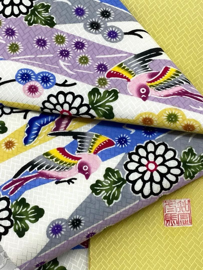 本場琉球びんがた 知念冬馬 落款入 紅型 九寸名古屋帯 鳥 未使用品 