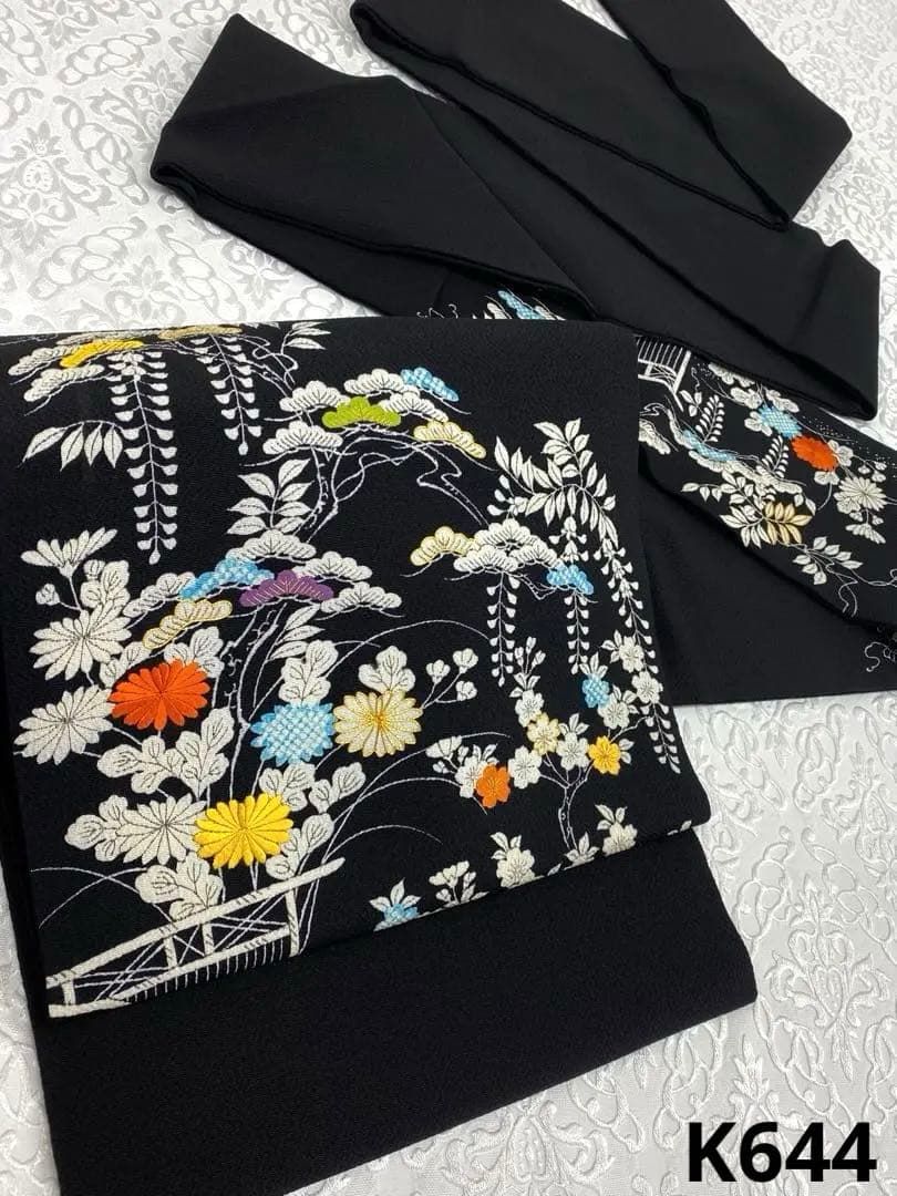 京友禅 手描き 九寸名古屋帯 鬼しぼちりめん 刺繍 金駒 正絹 K644 