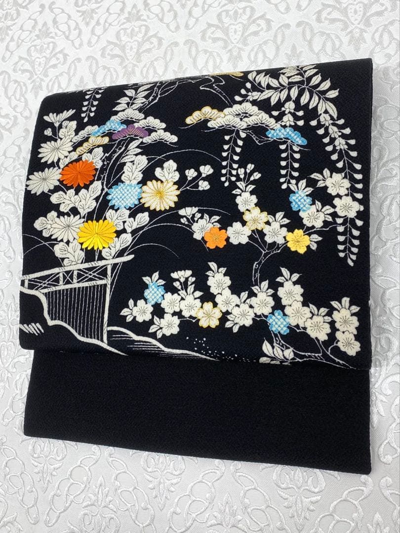 京友禅 手描き 九寸名古屋帯 鬼しぼちりめん 刺繍 金駒 正絹 K644