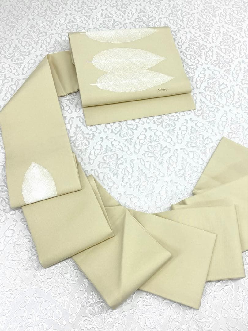 貴久樹 スケルトンリーフ 手描き 塩瀬 九寸名古屋帯 葉っぱ模様 正絹