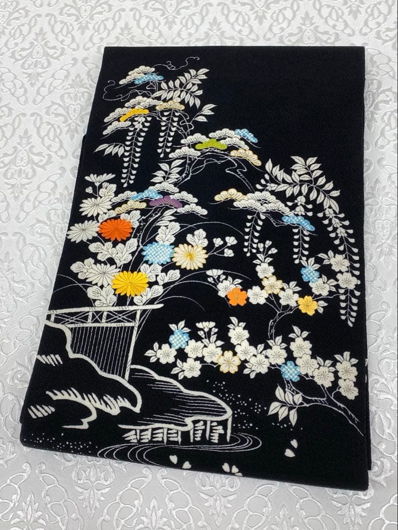 京友禅 手描き 九寸名古屋帯 鬼しぼちりめん 刺繍 金駒 正絹 K644