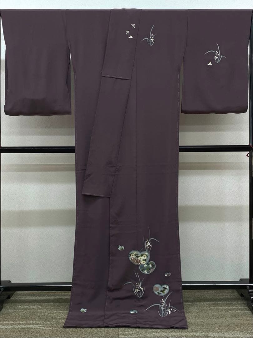 加賀友禅 金丸修一 訪問着 仮絵羽 落款入 未仕立て品 正絹 八掛付き