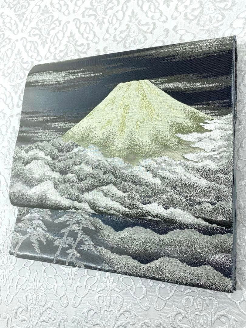 横山大観 落款入 西陣織 じゅらく 袋帯 未仕立て品 純白金 金糸 正絹