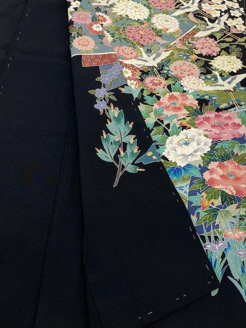加賀友禅 坂木菜代 黒留袖 落款入 仮絵羽 未仕立て品 「寿匠」正絹 八