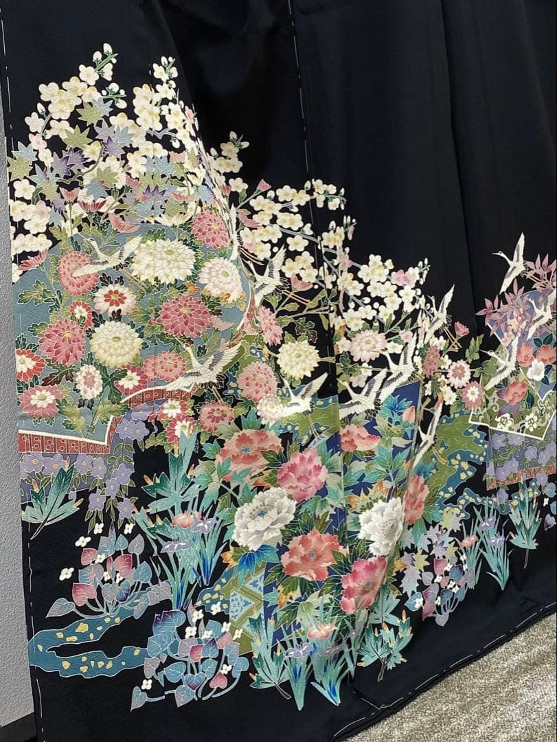 加賀友禅 坂木菜代 黒留袖 落款入 仮絵羽 未仕立て品 「寿匠」正絹 八