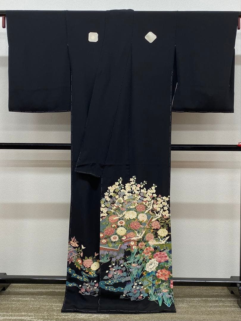 加賀友禅 坂木菜代 黒留袖 落款入 仮絵羽 未仕立て品 「寿匠」正絹 八