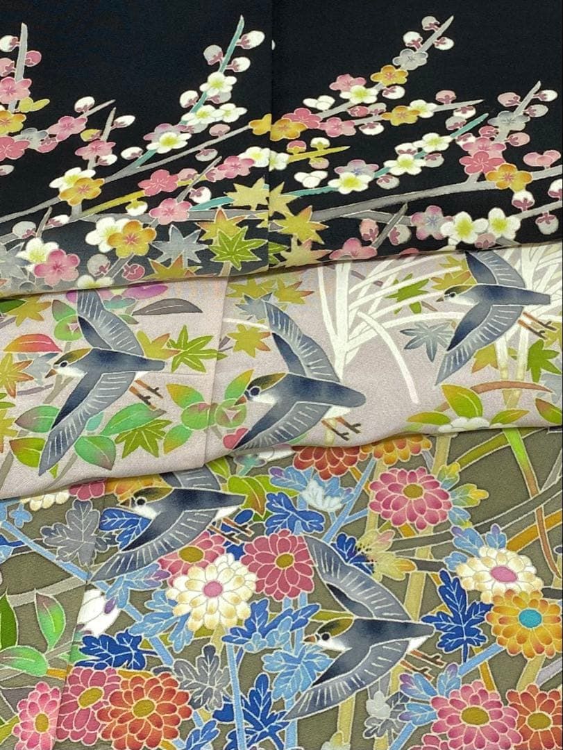 百貫華峰 加賀友禅 黒留袖 落款入 仮絵羽 未仕立て品 鳥 正絹 百貫華峰 加賀友禅 黒留袖 落款入 仮絵羽 未仕立て品 鳥 正絹 - メルカリ