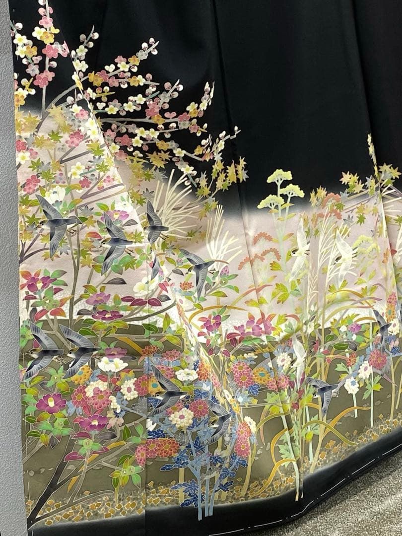 百貫華峰 加賀友禅 黒留袖 落款入 仮絵羽 未仕立て品 鳥 正絹 - メルカリ