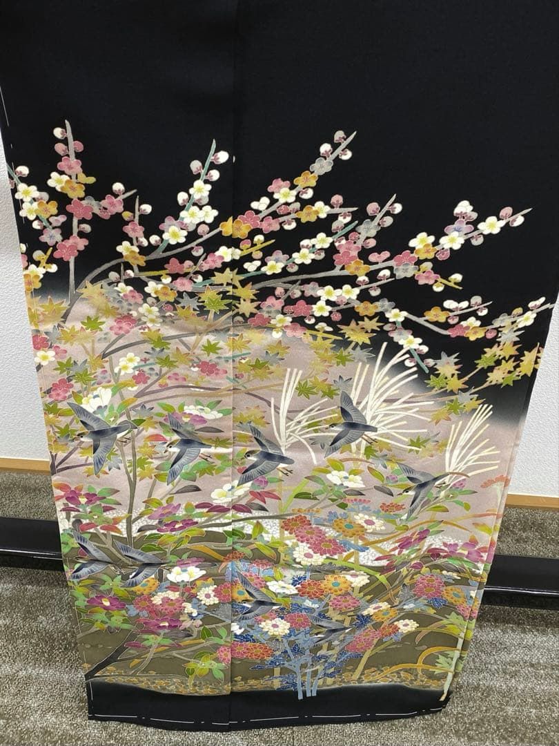 百貫華峰 加賀友禅 黒留袖 落款入 仮絵羽 未仕立て品 鳥 正絹 - メルカリ