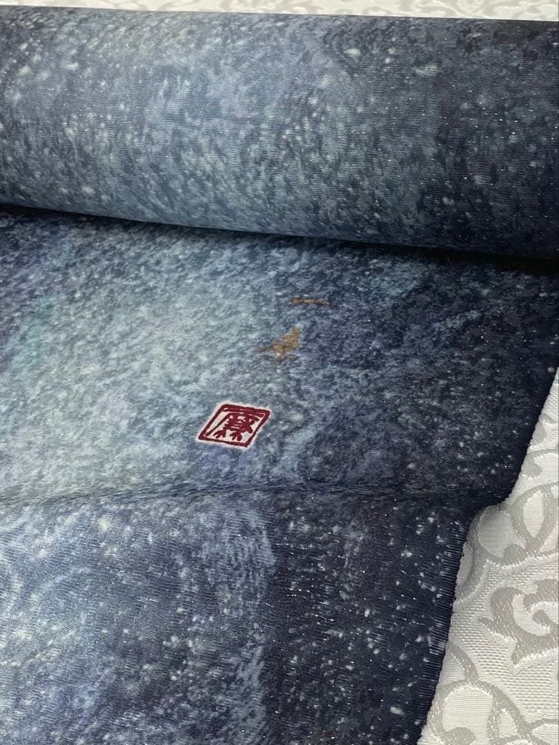 吉野一廉 銀通し 小紋 反物 正絹 着尺 落款入 作家物 No.70 吉野一廉