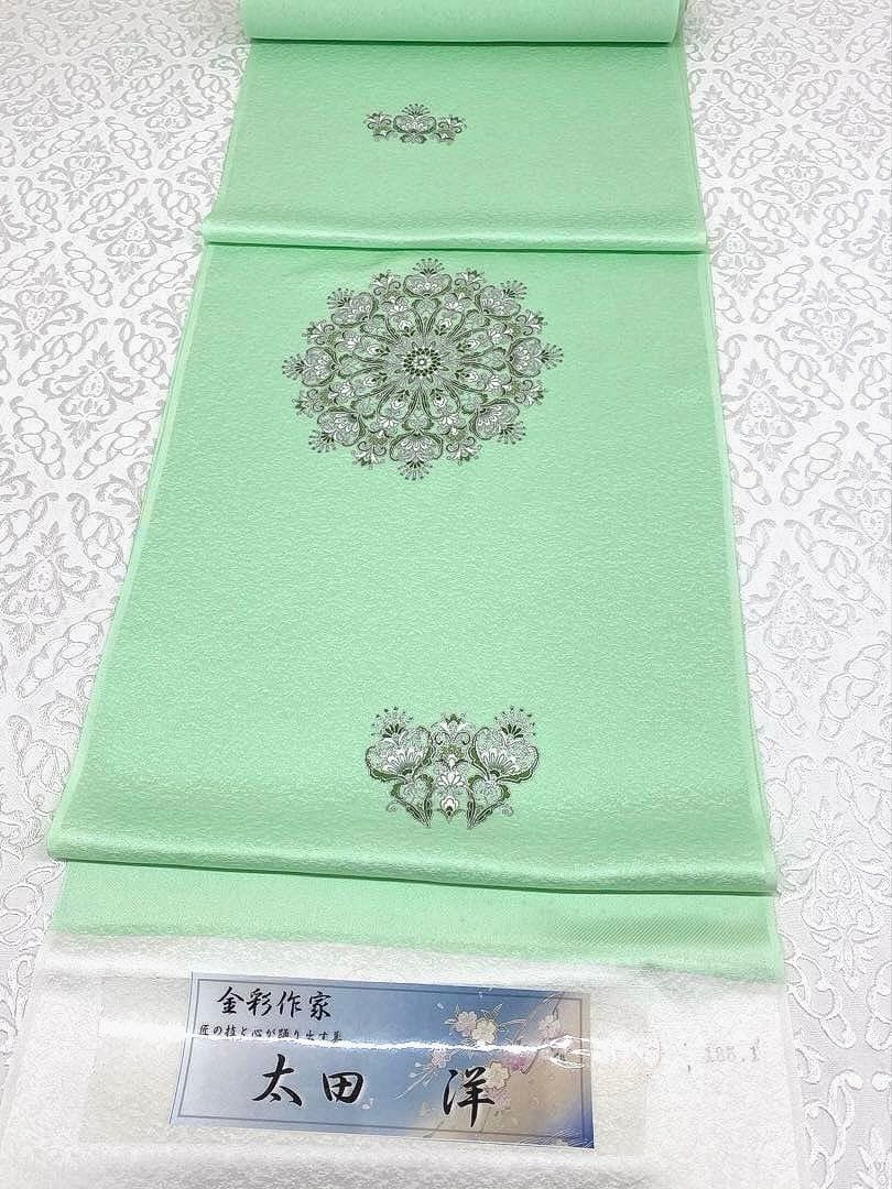 付け下げ グリッター箔 紋意匠 百合 正絹 反物 金彩作家 太田洋 付け下げ 反物 銀彩 グリッター 紋意匠 正絹 C305