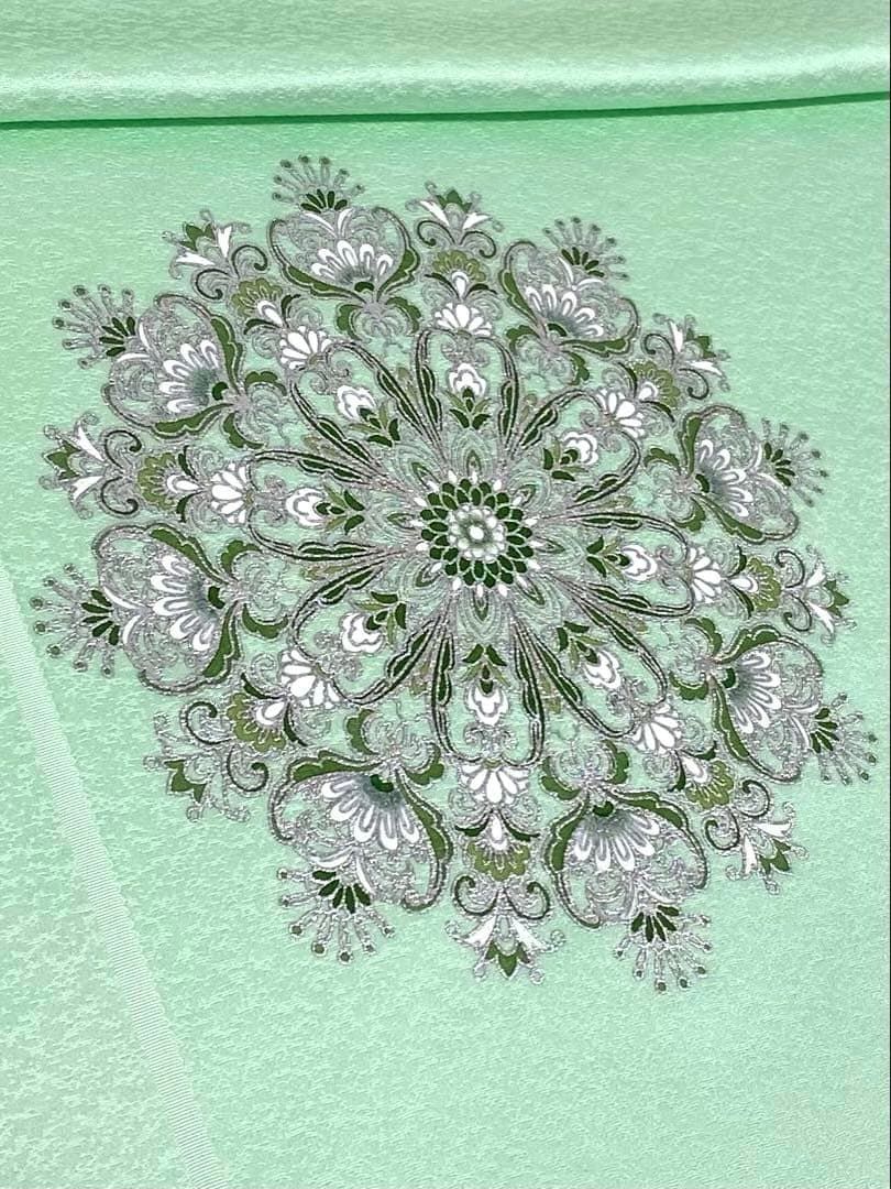 付け下げ グリッター箔 紋意匠 百合 正絹 反物 金彩作家 太田洋 付け下げ 反物 銀彩 グリッター 紋意匠 正絹 C305