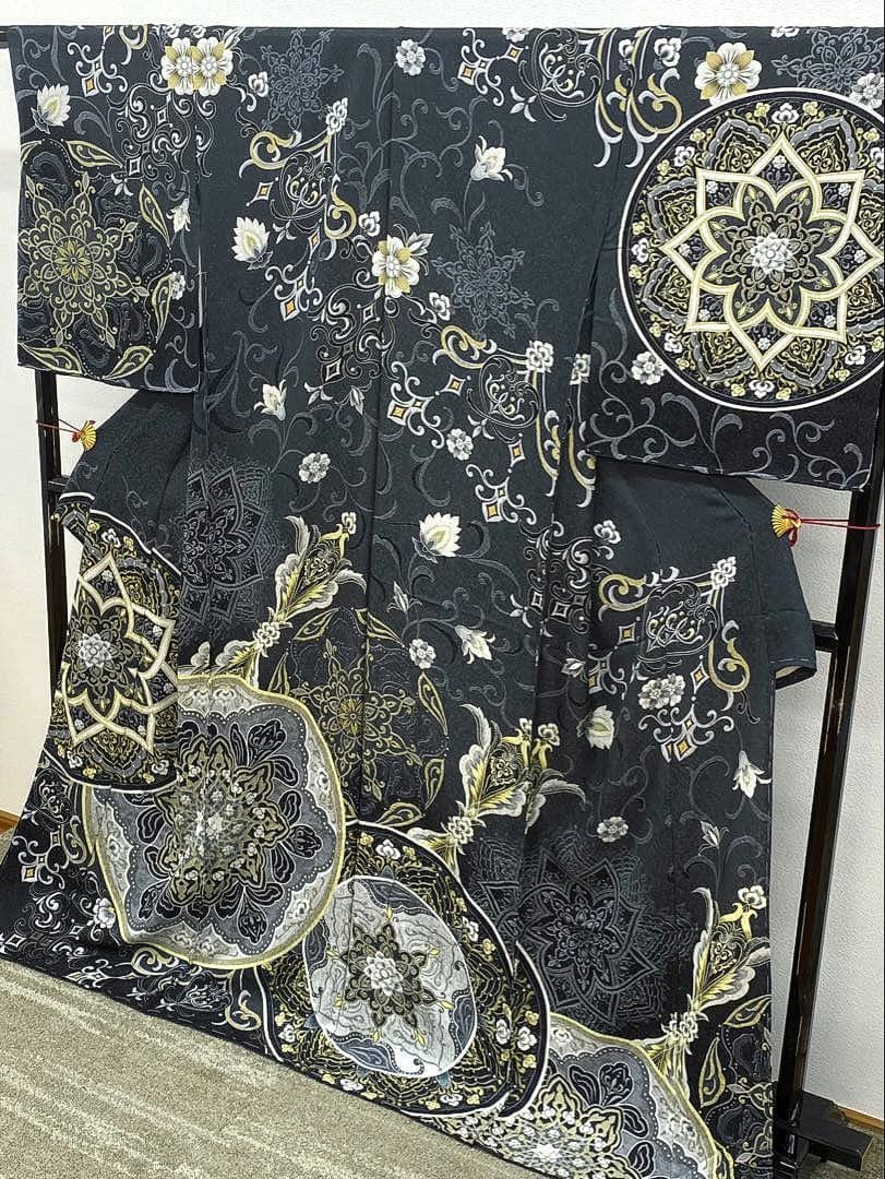 jewel 訪問着 豪華 銀通し 仮絵羽 未仕立て品 八掛付き 正絹 墨黒色