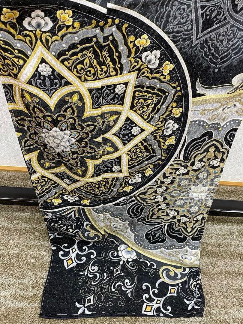 jewel 訪問着 豪華 銀通し 仮絵羽 未仕立て品 八掛付き 正絹 墨黒色