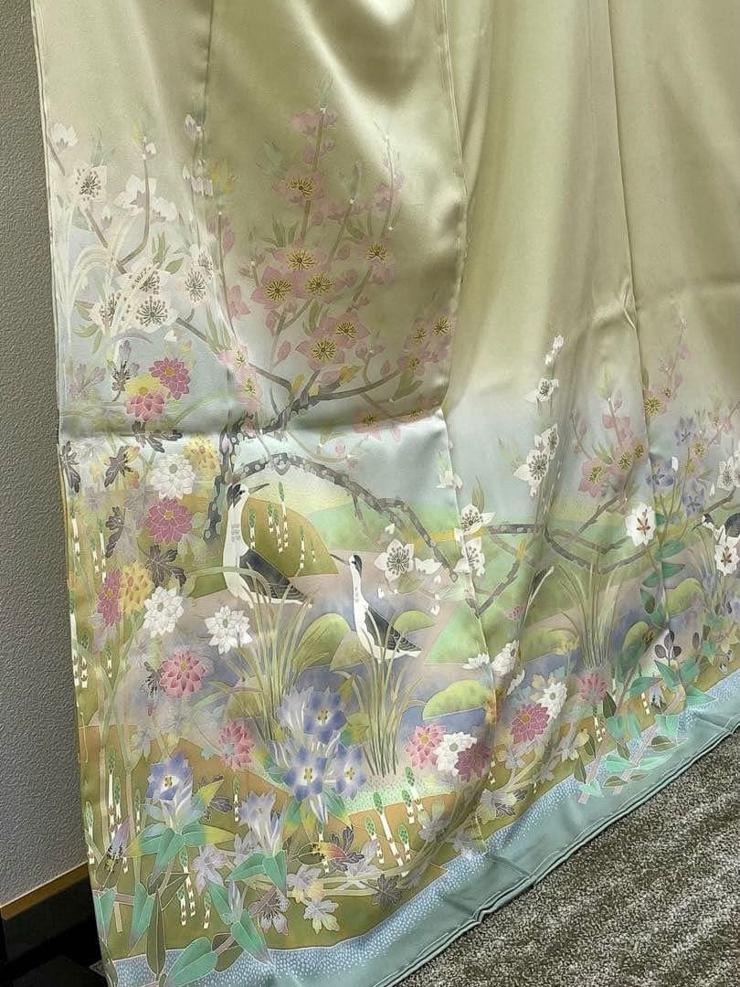 特選 加賀友禅 百貫華峰 「水辺の白鴨」 色留袖 落款入 仮絵羽 未 