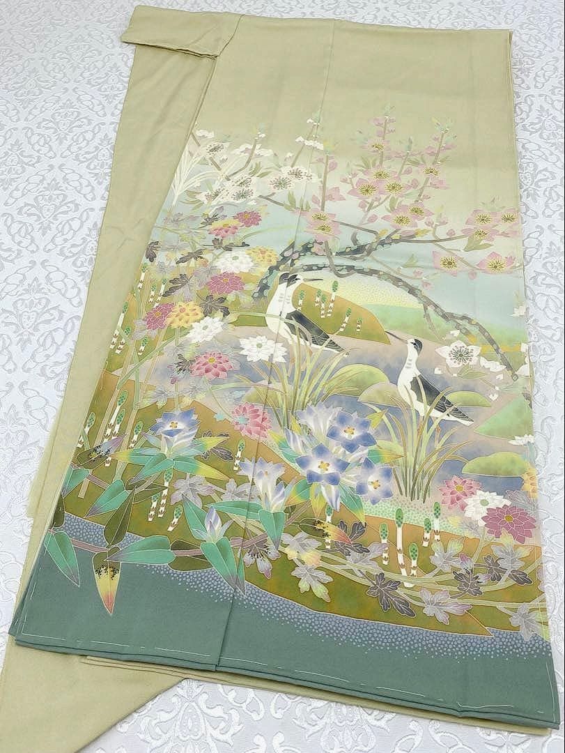 特選 加賀友禅 百貫華峰 「水辺の白鴨」 色留袖 落款入 仮絵羽 未 