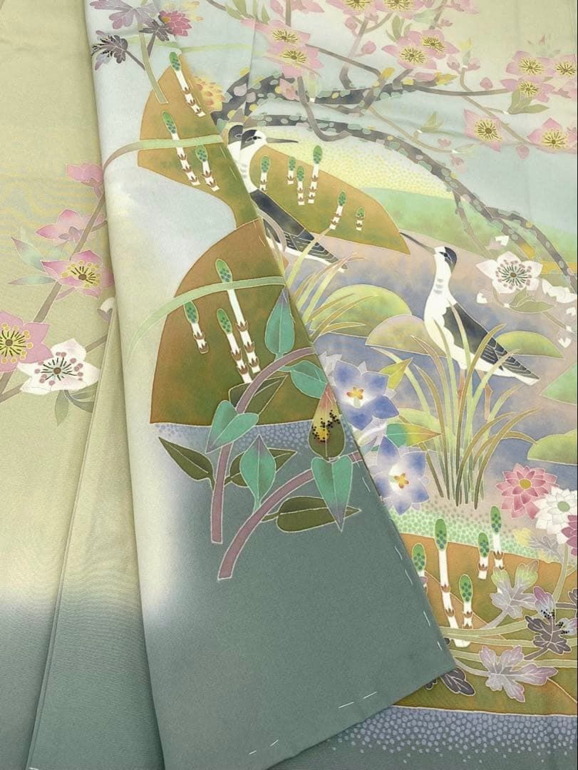 特選 加賀友禅 百貫華峰 「水辺の白鴨」 色留袖 落款入 仮絵羽 未 