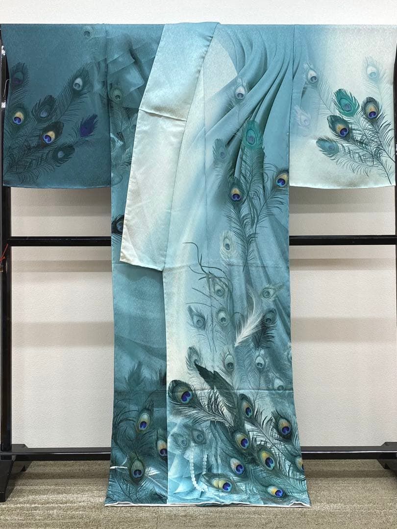 孔雀 訪問着 豪華 銀通し 仮絵羽 未仕立て品 八掛付き 正絹 大衆演劇